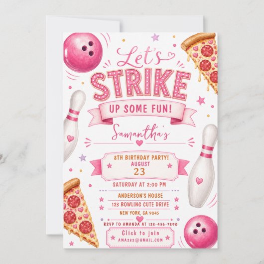 Invitation d'anniversaire Bowling Pizza (Devant)