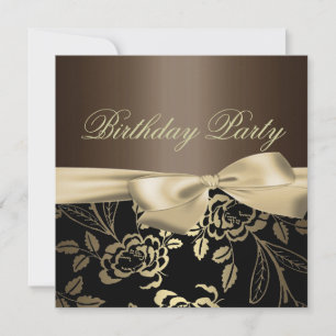 Invitation d'anniversaire Brown et or Rose Leaf Bo