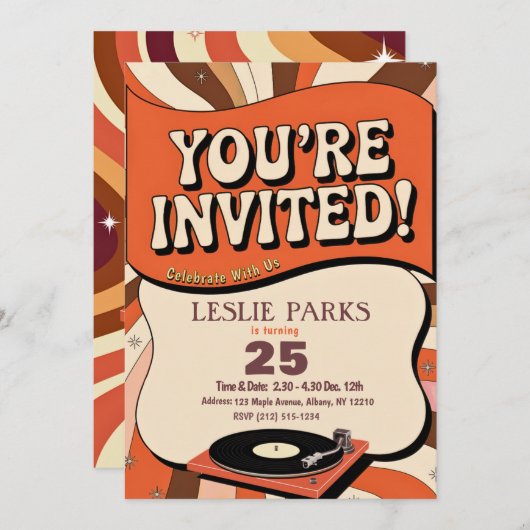 Invitation d'anniversaire Brown et orange super (Devant / Derrière)