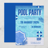 Invitation d'anniversaire BRUH Blue Pool Party | É (Devant / Derrière)
