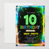 Invitation d'anniversaire Bruh neon 10 (Devant / Derrière)