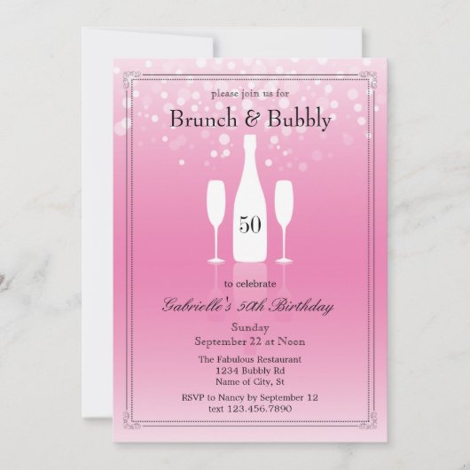 Invitation d'anniversaire Brunch et Bubbly (Devant)
