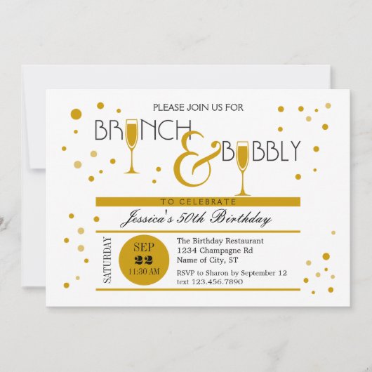 Invitation d'anniversaire Brunch et Bubbly (Devant)