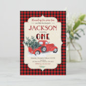 Invitation d'anniversaire BÛCHERON / Camion rouge (Debout devant)
