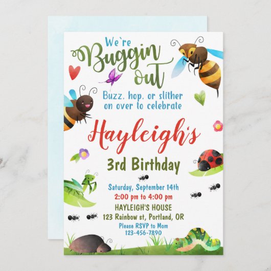 Invitation d'anniversaire Bug 1er Premier annivers (Devant / Derrière)