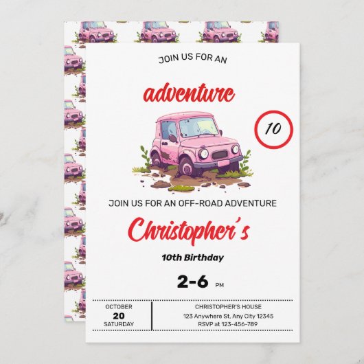 Invitation d'anniversaire Buggy Adventure (Devant / Derrière)