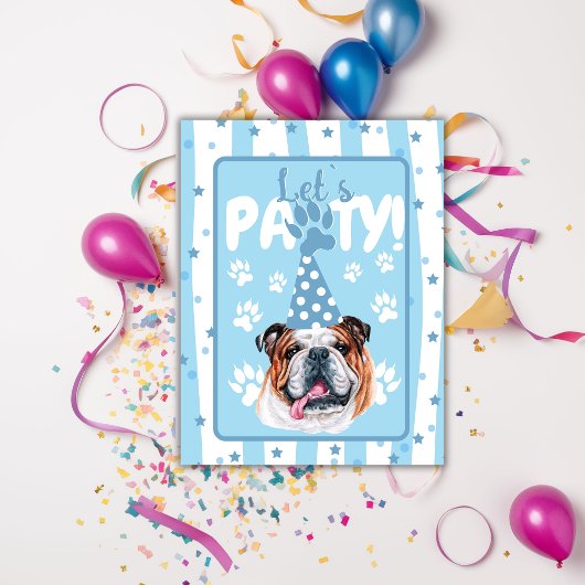 Invitation d'anniversaire bulldog illustration ble