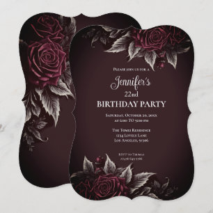 Invitation d'anniversaire burgundy florale gothiqu