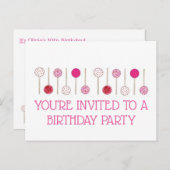 Invitation d'anniversaire Cake Pops Rose (Devant / Derrière)