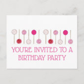 Invitation d'anniversaire Cake Pops Rose (Devant)