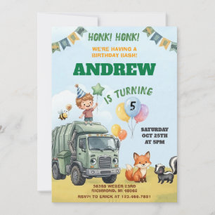 Invitation d'anniversaire Camion à ordures aquarel