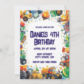 Invitation d'anniversaire Camion de construction A (Devant)