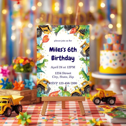 Invitation d'anniversaire Camion de Construction D