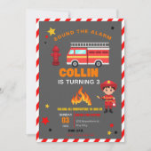 Invitation d'anniversaire camion de pompier enfant (Devant)