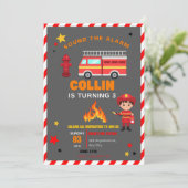 Invitation d'anniversaire camion de pompier enfant (Debout devant)