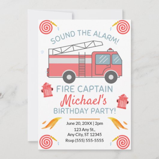 Invitation d'anniversaire Camion de pompiers (Devant)