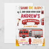 Invitation d'anniversaire camion de pompiers moder (Devant / Derrière)