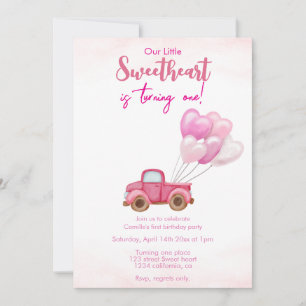 Invitation d'anniversaire camion rose et ballons