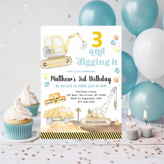 Invitation d'anniversaire Camions de construction