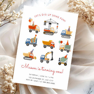 Invitation d'anniversaire Camions de construction