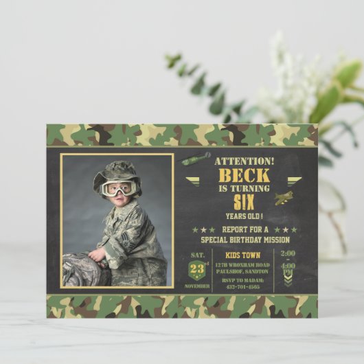 Invitation d'anniversaire Camouflag (Debout devant)
