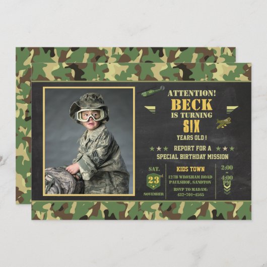Invitation d'anniversaire Camouflag (Devant / Derrière)