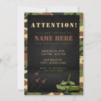 Invitation d'anniversaire camouflage de l'armée |