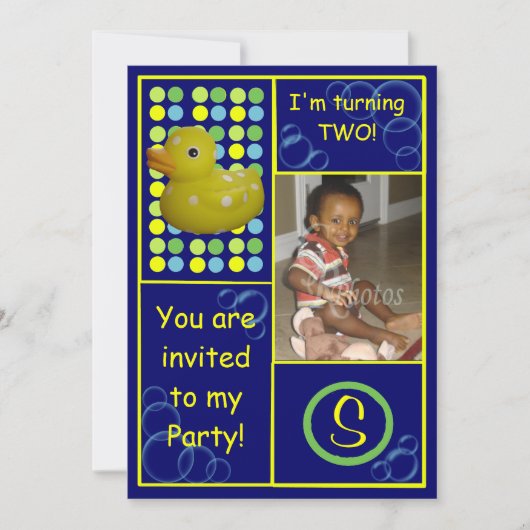 Invitation d'anniversaire - Canard bleu/jaune, pho (Devant)