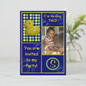 Invitation d'anniversaire - Canard bleu/jaune, pho (Debout devant)