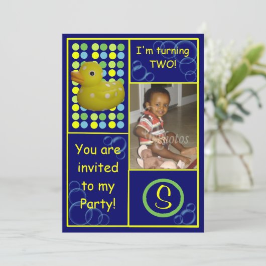 Invitation d'anniversaire - Canard bleu/jaune, pho (Debout devant)