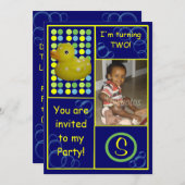 Invitation d'anniversaire - Canard bleu/jaune, pho (Devant / Derrière)