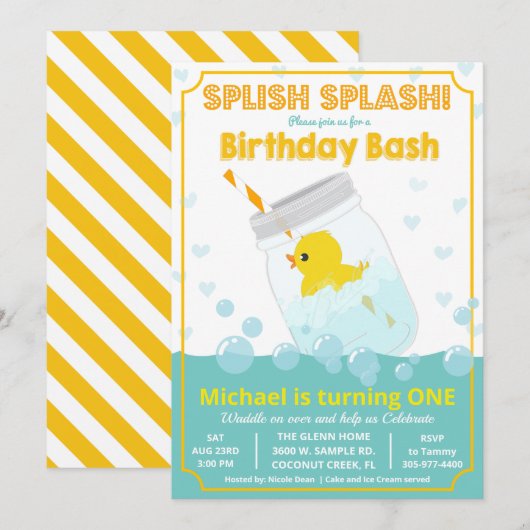 Invitation d'anniversaire Canard en caoutchouc - T (Devant / Derrière)