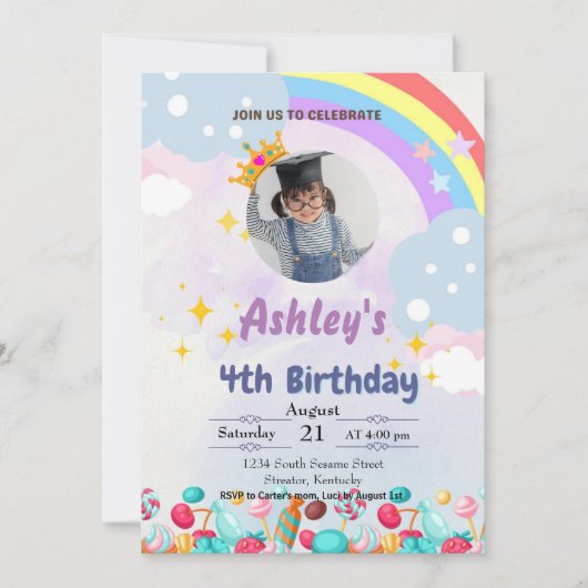 Invitation d'anniversaire Candy Land pour enfants (Devant)