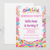 Invitation d'anniversaire Candyland Candy First Bi (Devant / Derrière)
