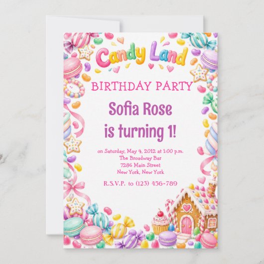 Invitation d'anniversaire Candyland Candy premier (Devant)