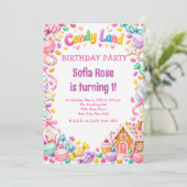 Invitation d'anniversaire Candyland Candy premier (Debout devant)