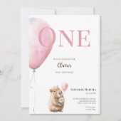 Invitation d'anniversaire Capybara • Ballon Rose (Devant)