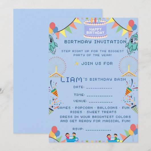 Invitation d'anniversaire Carnaval – Cirque Coloré (Devant / Derrière)