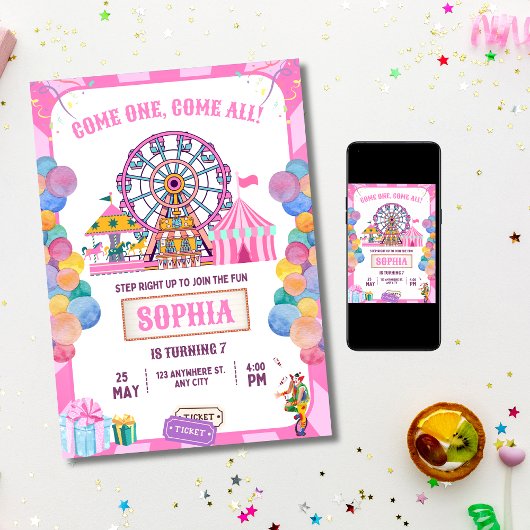 Invitation d'anniversaire Carnaval, Fille de Cirqu