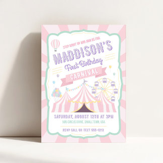 Invitation d'anniversaire Carnaval Pastel