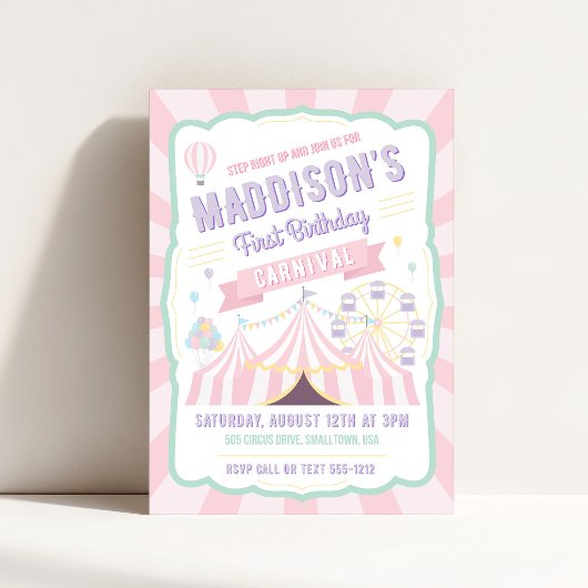 Invitation d'anniversaire Carnaval Pastel