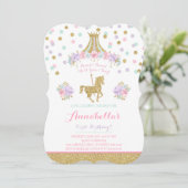 Invitation d'anniversaire Carousel Monnaie rose fl (Debout devant)