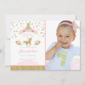 Invitation d'anniversaire Carousel Monnaie rose fl (Devant)