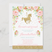 Invitation d'anniversaire Carousel Monnaie rose fl (Devant)