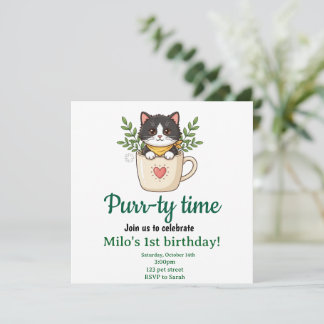 Invitation d'anniversaire carré pour chat mignon -
