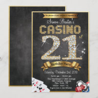 Invitation d'anniversaire Casino 21ème Diamant Or