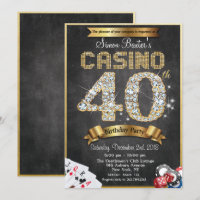 Invitation d'anniversaire Casino 40ème Diamant Or