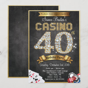 Invitation d'anniversaire Casino 40ème Diamant Or