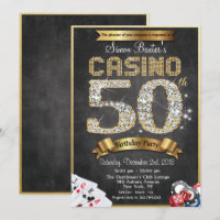 Invitation d'anniversaire Casino 50ème Diamant Or