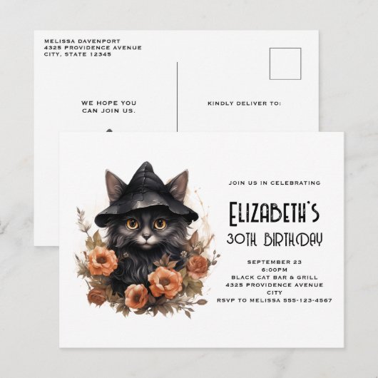 Invitation d'anniversaire Casquette de la sorcière (Devant / Derrière)